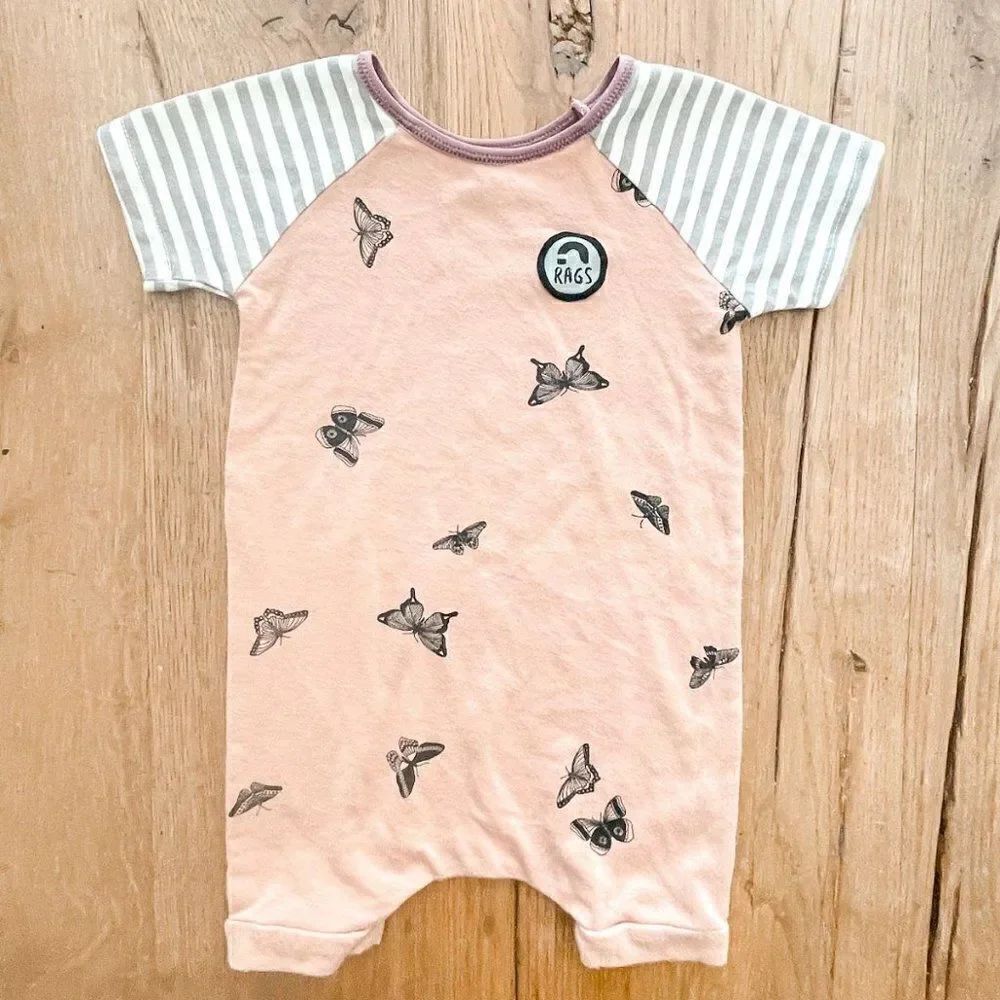 Rags Striped Sleeve Butterfly Romper, Size 12-18M